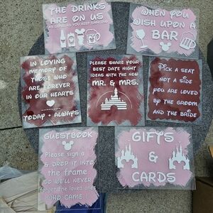Disney Style Pink and Maroon Wedding Sign Set